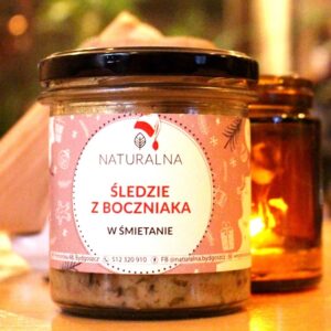 Śledzie z boczniaka w śmietanie 350ml